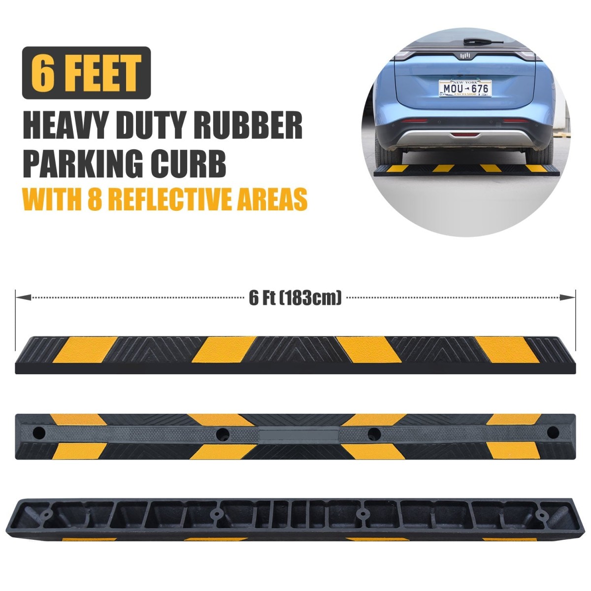 Zware Rubber Parkeerstoeprand met Reflectie - Afbeelding 2