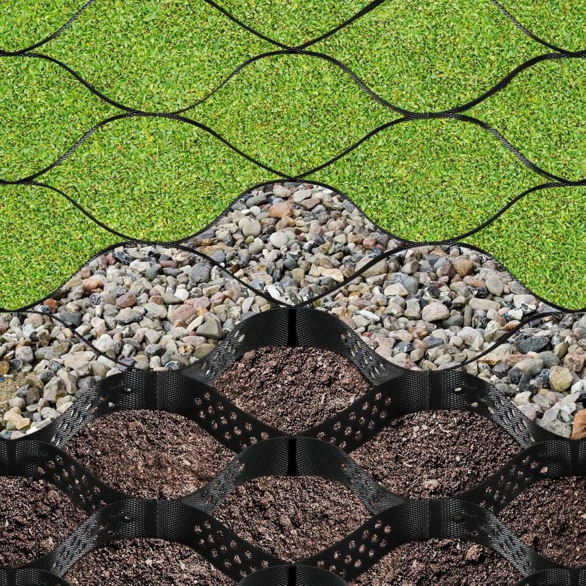 Geocell Geocelrooster voor duurzame stabilisatie van grind en grond. Ideaal voor opritten, parkeerplaatsen, bouwplaatsen, paden en landschapsprojecten