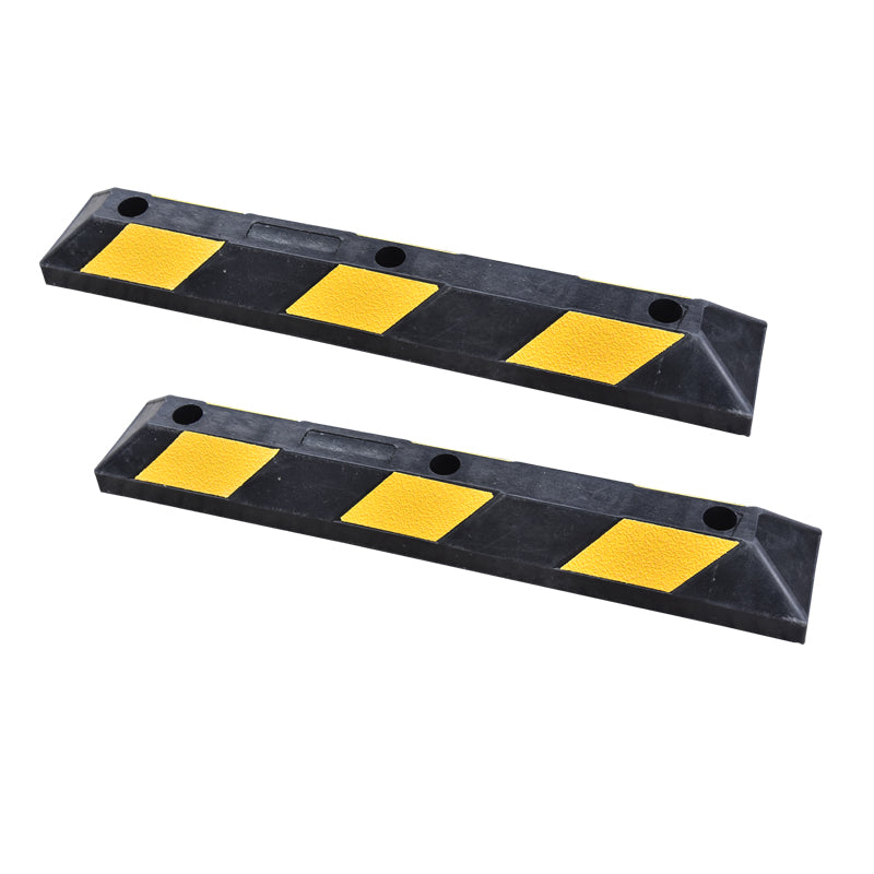 Zware rubberen parkeerstop met reflectoren. Duurzaam, goed zichtbaar en geschikt voor parkeerterreinen, parkeergarages en professionele laadzones.